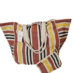 Bershka striped tote bag, large. NWT.